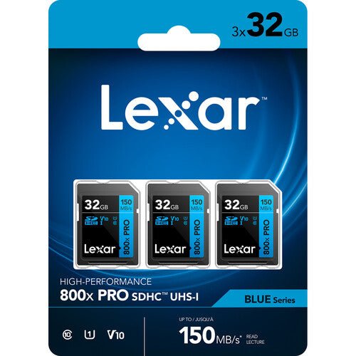 Lexar 32GB High - Performance 800x PRO UHS - I SDHC Memory Card (BLUE Series, 3 - Pack) - Shoot Bazaar